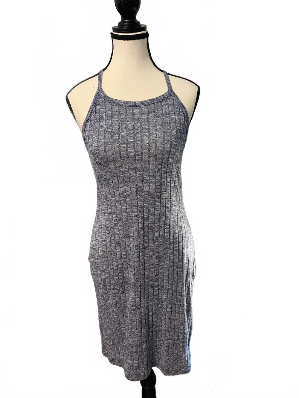 American Dream Medium Heather Gray Ribbed Knit Racerback Dress with Spandex